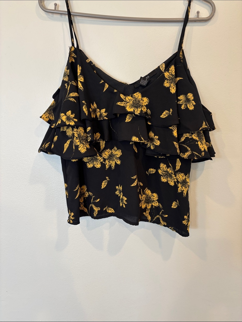 Forever 21 Black and Yellow Floral Ruffle Cami